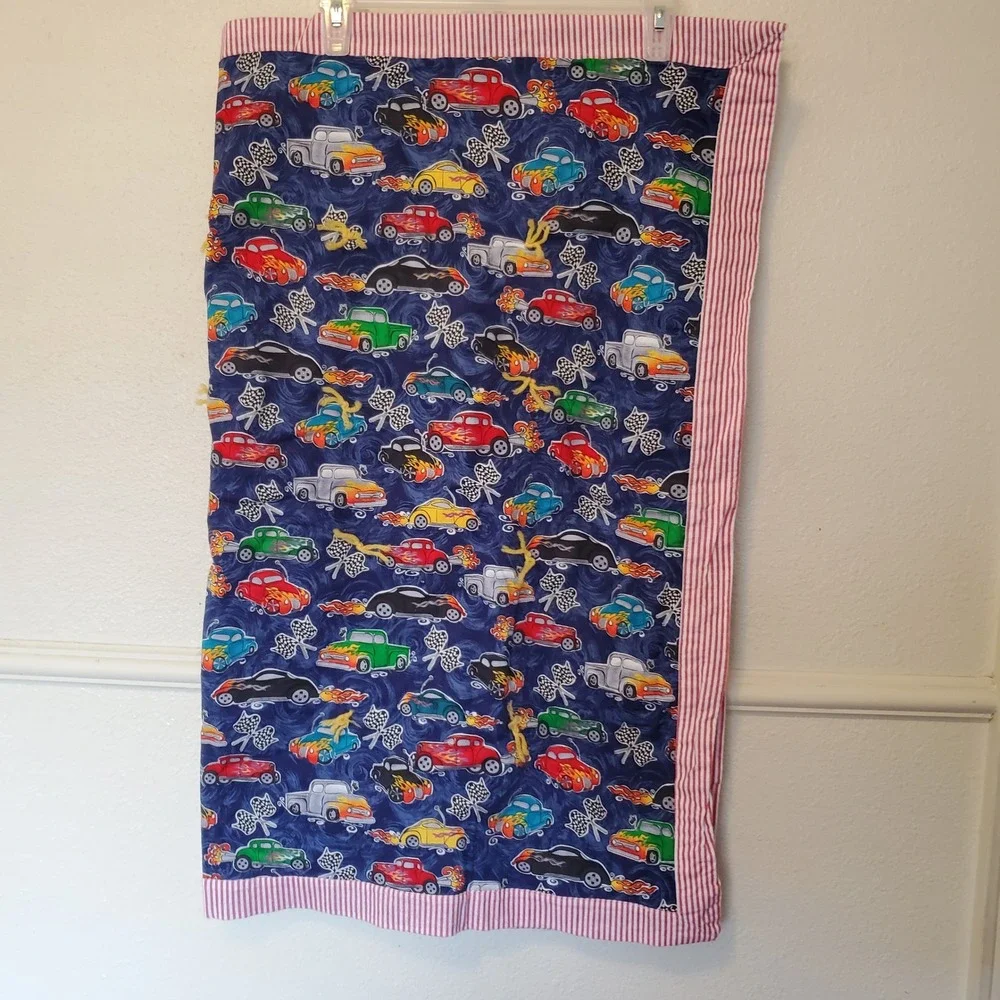 Lot of 2 Handmade Baby Quilts Hot Rod Racing Cars and Nautical Patchwork Navy